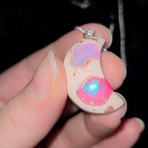 ***SOLD***Natural Rare Pink Mexican Cantera Opal Carved Moon Necklace
